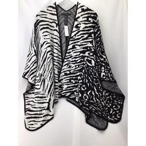 White House Black Market Womens Poncho Knit Open One Size Mixed Animal Print